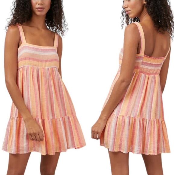Rails Women's Sz Large Sadie Stripe Linen Dress Babydoll Tier Y2k Beach Smocked - Picture 7 of 7
